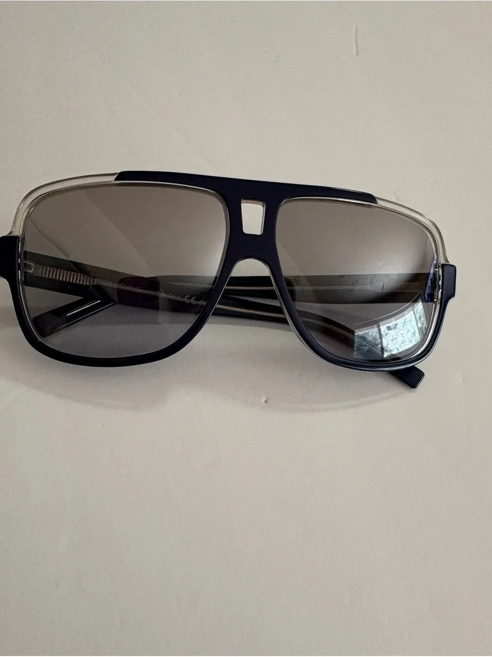 Christian Dior Black tie Aviator-Style Sunglasses in Dark Blue with Gray Lenses